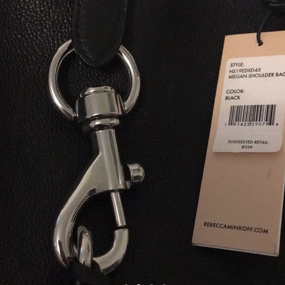 Rebecca Minkoff Megan Shoulder Bag Lobster Claw Clasp Buckle Black Leather Tote! - Picture 3 of 4